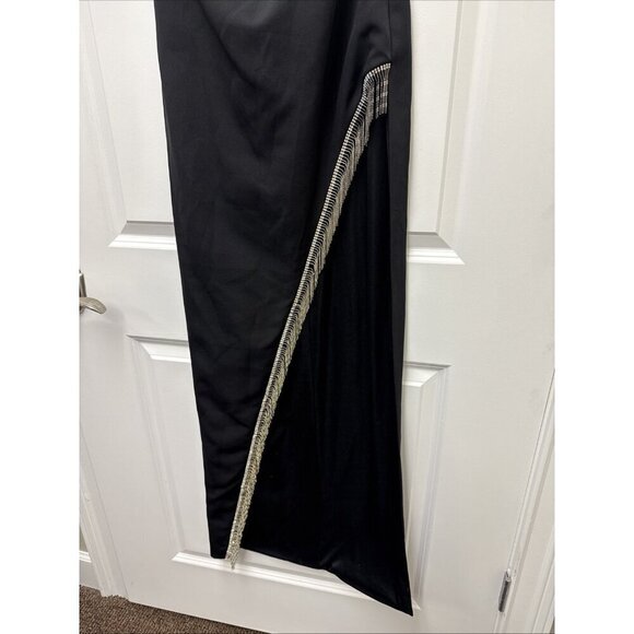 Mac Duggal Size 2 Black 27447 one shoulder rhinestone fringe gown Dress Prom New - Picture 9 of 16